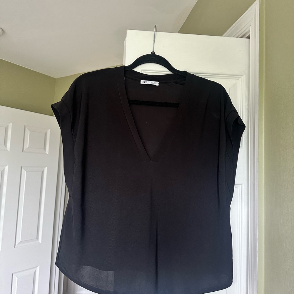 Zara Black V Neck Blouse